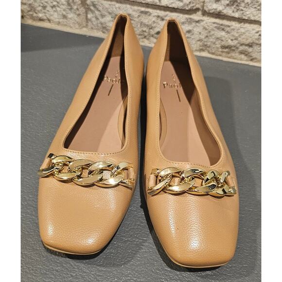 Linea Paolo Natalie Flats, Square Toe Loafer, Square Heel, Gold Chain, Sz 8.5 M - Picture 3 of 9
